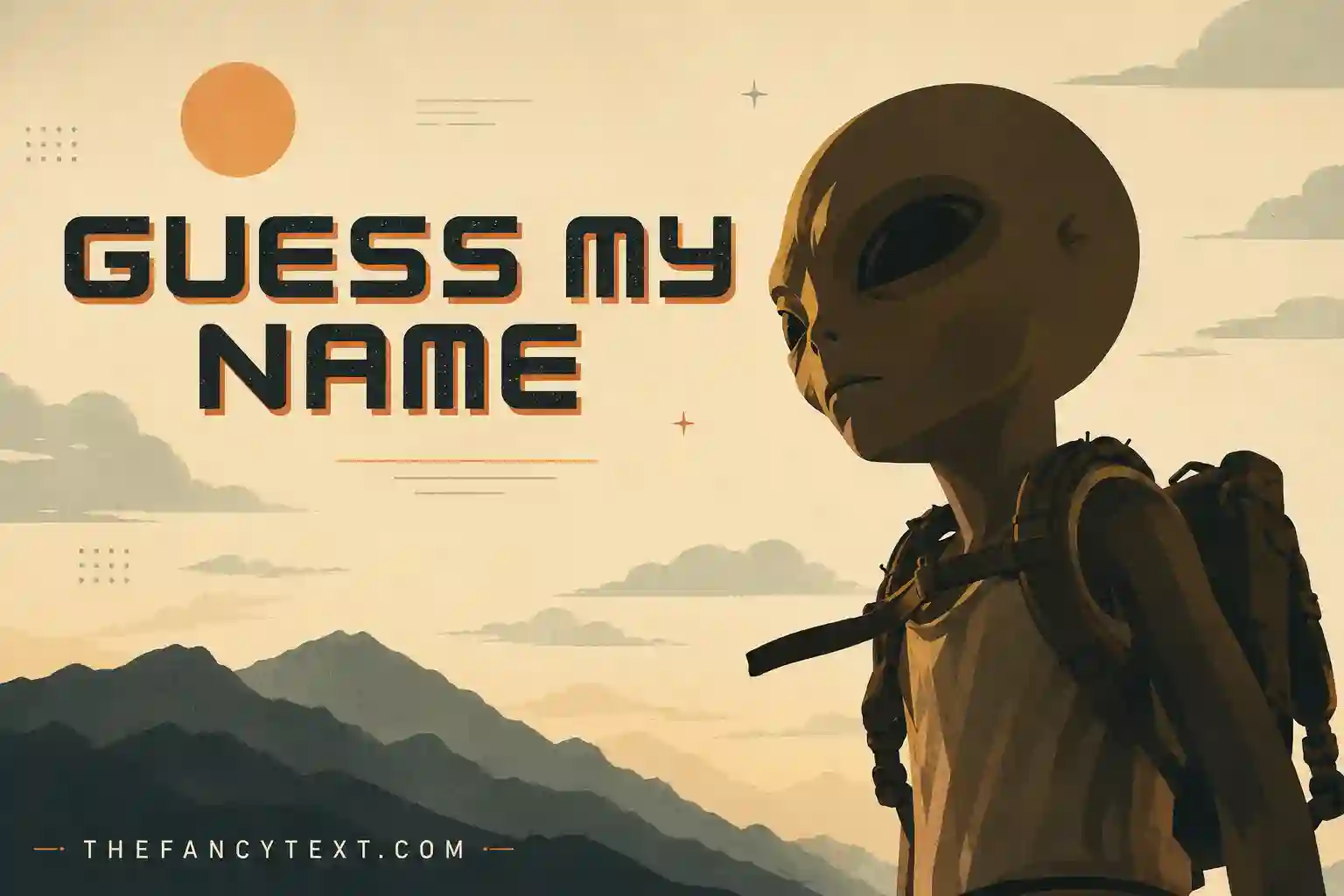 Illustration of an alien character beside generated alien names